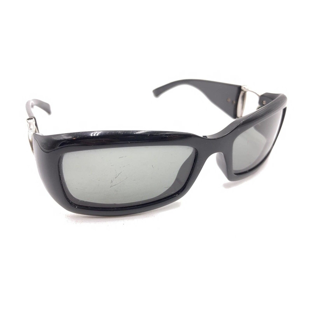 Gucci Black Silver Rectangle Wrap Sunglasses Gray… - image 1